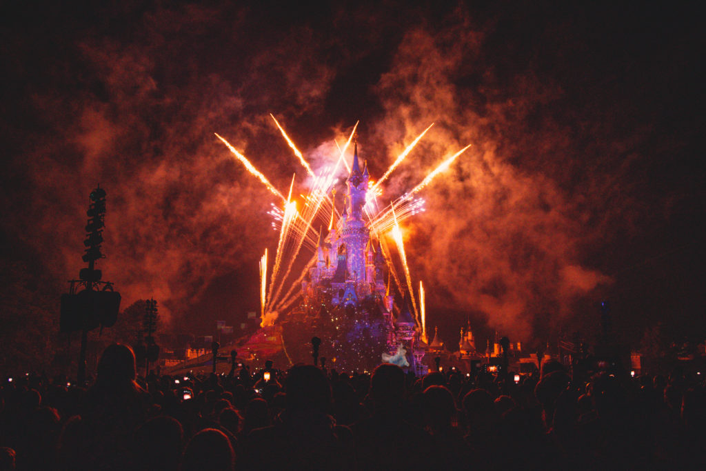 Disney castle fireworks